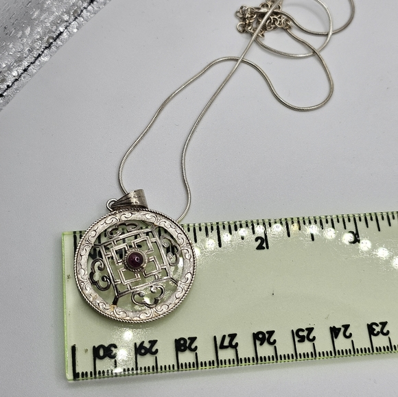 925 Sterling Garnet Necklace Vintage - Picture 14 of 16